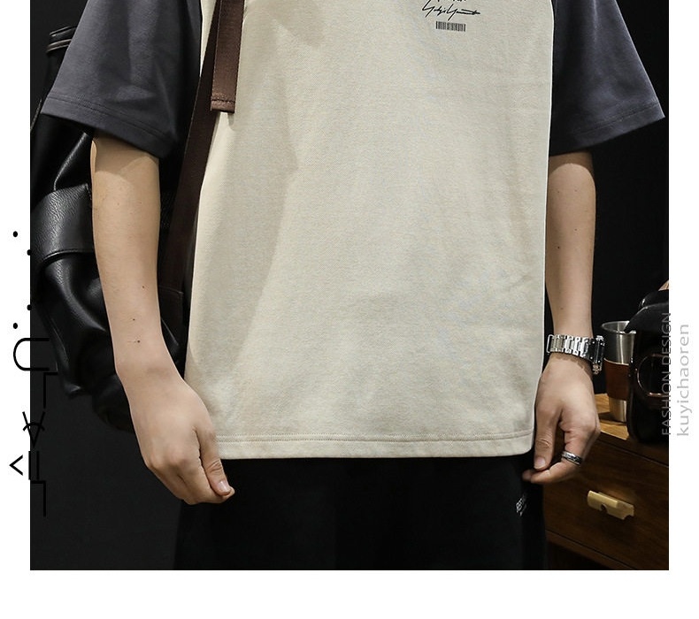 Áo Thun Tay Raglan Nam Cotton Form Rộng Màu Xám, Kem chi tiết 10
