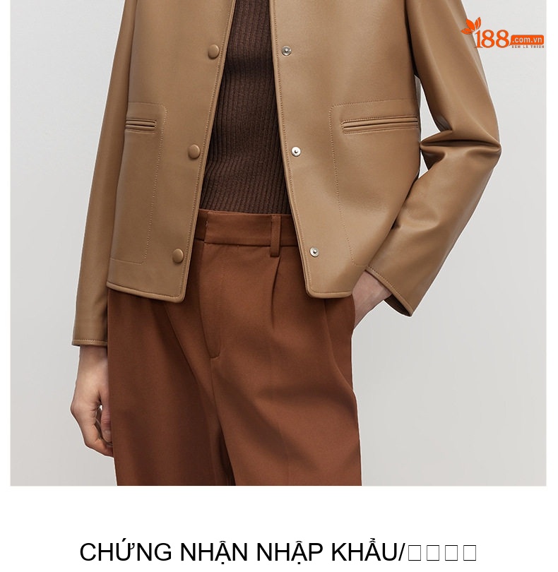 Áo Khoác Da Cừu Nữ Dáng Ngắn Cổ Bẻ Thanh Lịch Màu Nâu chi tiết 5
