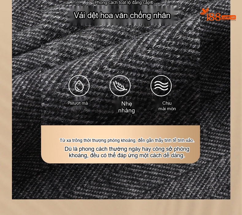 Áo Vest Nam Wool Lông Cừu Họa Tiết Xương Cá Dáng Ôm Chống Nhăn Màu Xám chi tiết 3