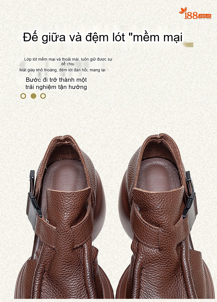 Dép Sandal Nữ Da Bò Hở Mũi Quai Dán Đế Cao 5cm - 6cm Màu Đen, Nâu chi tiết 6