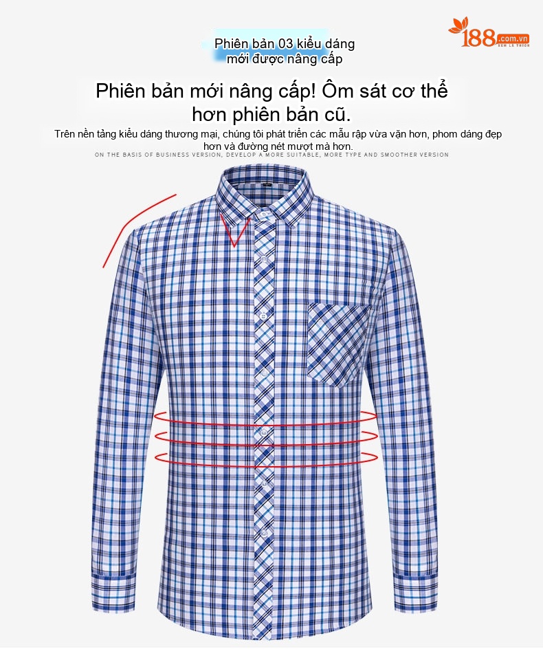 Áo Sơ Mi Dài Tay Nam Cotton Mỏng Phong Cách Thời Trang Họa Tiết Kẻ Caro chi tiết 6