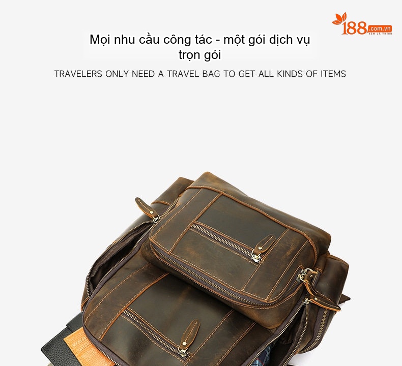 Balo Da Bò Dáng Đôi Ngoài Trời Phong Cách Âu Mỹ Đựng Laptop Đa Năng Màu Nâu chi tiết 9