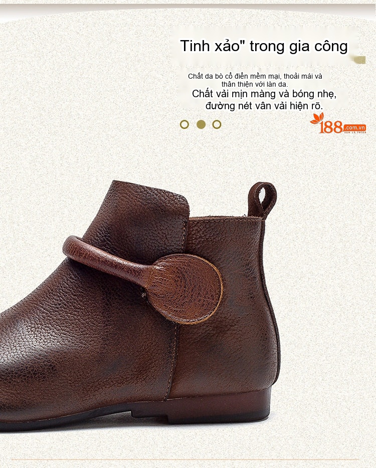 Boot Nữ Cổ Ngắn Lót Lông Giữ Ấm Khóa Kéo Bên Hông Đế Bệt Chiều Cao Đế Khoảng 1cm Màu Nâu chi tiết 3