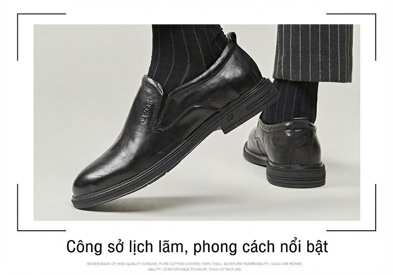 Giày Lười Nam Da Bóng Thoáng Khí Chống Trượt Chiều Cao Đế Khoảng 3cm Màu Đen, Nâu chi tiết 11