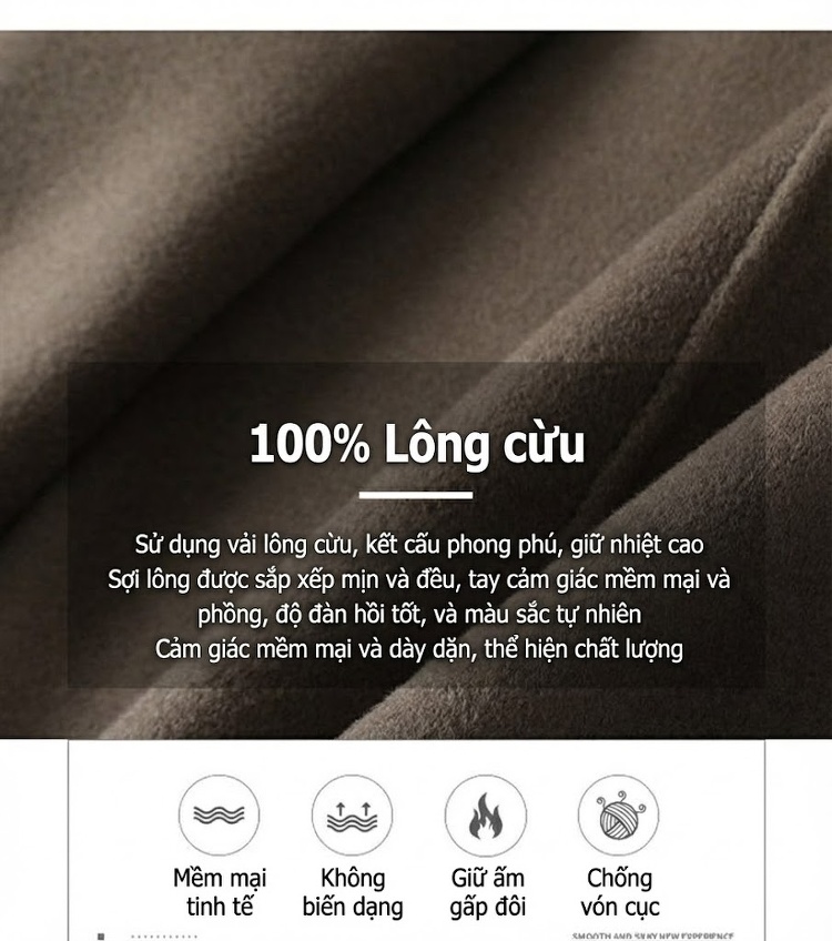Áo Khoác Dạ Nam Hai Mặt Lông Cừu Dáng Vừa Cổ chữ Vest Hai Hàng Khuy Phong Cách Casual Màu Đen, Nâu chi tiết 3