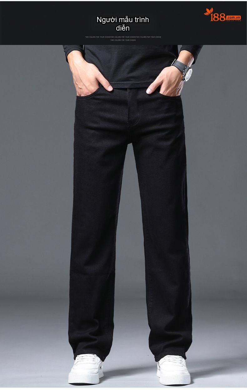 Quần Jean Dài Nam Ống Rộng Cotton Dáng Thường Màu Trắng, Đen chi tiết 9