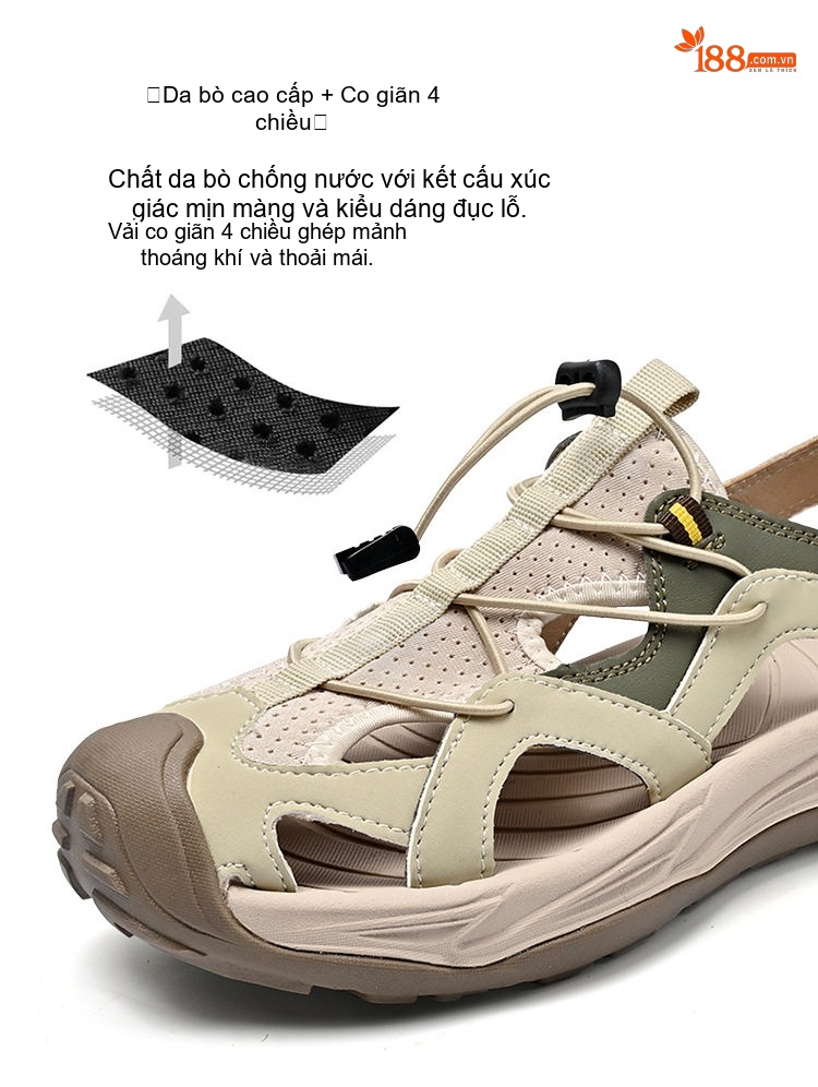 Sandal Nam Bít Mũi Dây Rút Thể Thao Leo Núi Chống Trượt Thoáng Khí Đế Cao 3cm chi tiết 15
