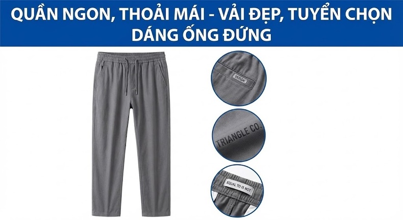 Quần Dài Nam Ống Rộng Thoáng Mát Chống Nhăn Màu Xám, Đen, Kem chi tiết 4