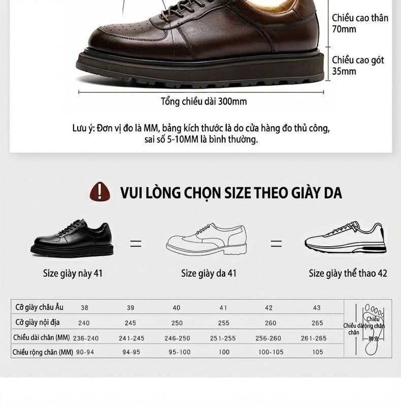 Giày Sneaker Nam Da Thật Buộc Dây Đế Cao 4cm Thoáng Khí chi tiết 8