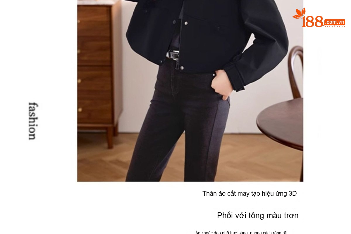 Áo Khoác Bomber Nữ Tay Lỡ Dáng Ngắn Màu Đỏ, Nâu, Đen chi tiết 6