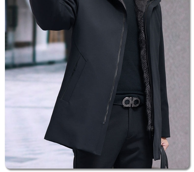Áo Khoác Parka Nam Lót Lông Chồn Có Thể Tháo Rời Dáng Dài Giữ Ấm Màu Đen chi tiết 2