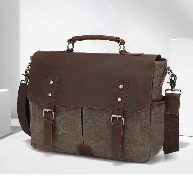 Túi Đeo Chéo Nam Nữ Da Thật Vải Canvas Phong Cách Retro chi tiết 4
