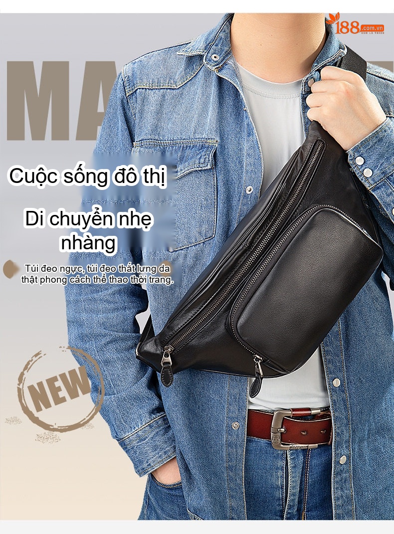 Túi đeo ngực nam da thật sức chứa lớn kiểu thể thao chi tiết 10