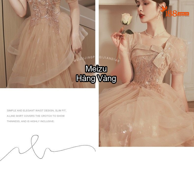 Váy Dạ Hội Nữ Pháp Kiểu Dáng Tiểu Thư Màu Champagne chi tiết 16
