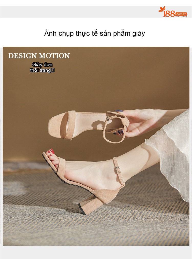 Giày Sandal Cao Gót Nữ Hở Ngón Quai Ngang Nỉ Gót Cao 7cm Màu Be, Đen chi tiết 12