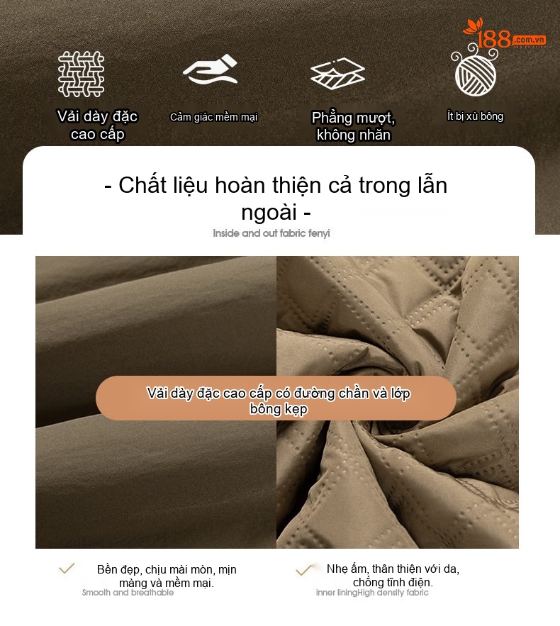 Áo Khoác Cotton Nam Tơ Tằm Chần Bông Dáng Ôm Vừa Màu Xanh Olive, Đen chi tiết 6