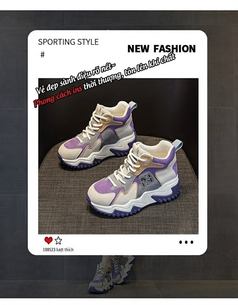Giày Sneaker Nữ Đế Dày Chiều Cao Đế Khoảng 5cm Phong Cách Hàn Quốc Màu Trắng, Xanh Navy, Đỏ... chi tiết 5