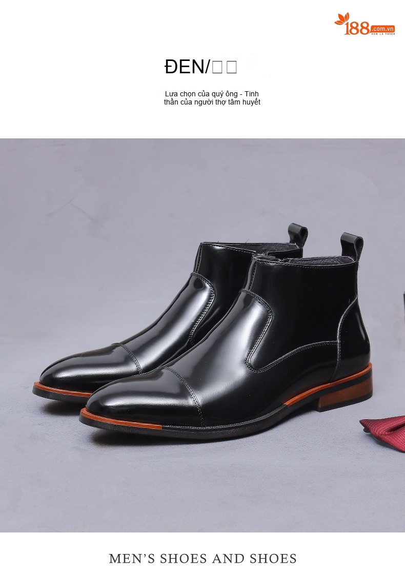 Boot Nam Da Bò Mũi Nhọn Khóa Kéo Chiều Cao Đế Khoảng 3cm Màu Đen, Nâu chi tiết 12