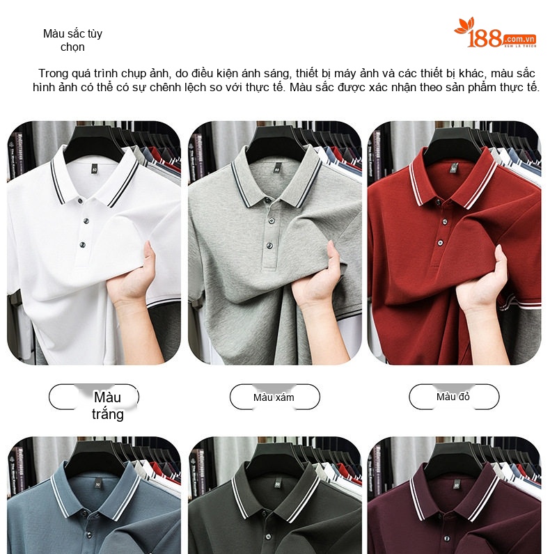 Áo Polo Nam Cổ Bẻ Cotton Mỏng Thoáng Khí Thoải Mái Màu Xám, Trắng, Đỏ chi tiết 14