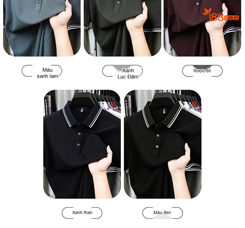 Áo Polo Nam Cổ Bẻ Cotton Mỏng Thoáng Khí Thoải Mái Màu Xám, Trắng, Đỏ chi tiết 15