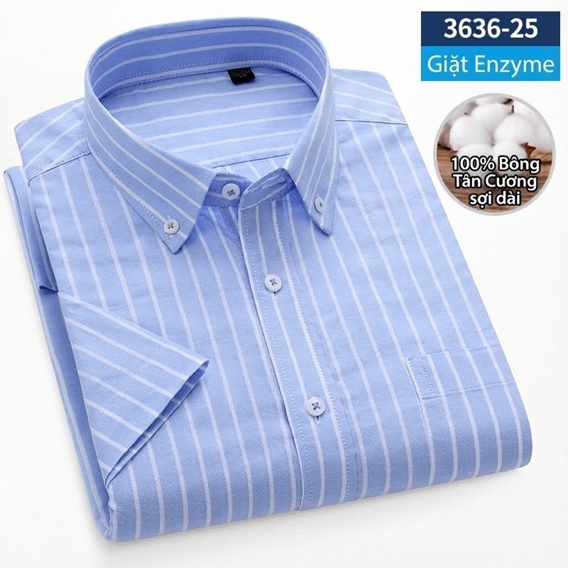 Áo Sơ Mi Tay Ngắn Nam Cotton Oxford Màu Trắng, Xanh Dương, Xanh Mint, Hồng...