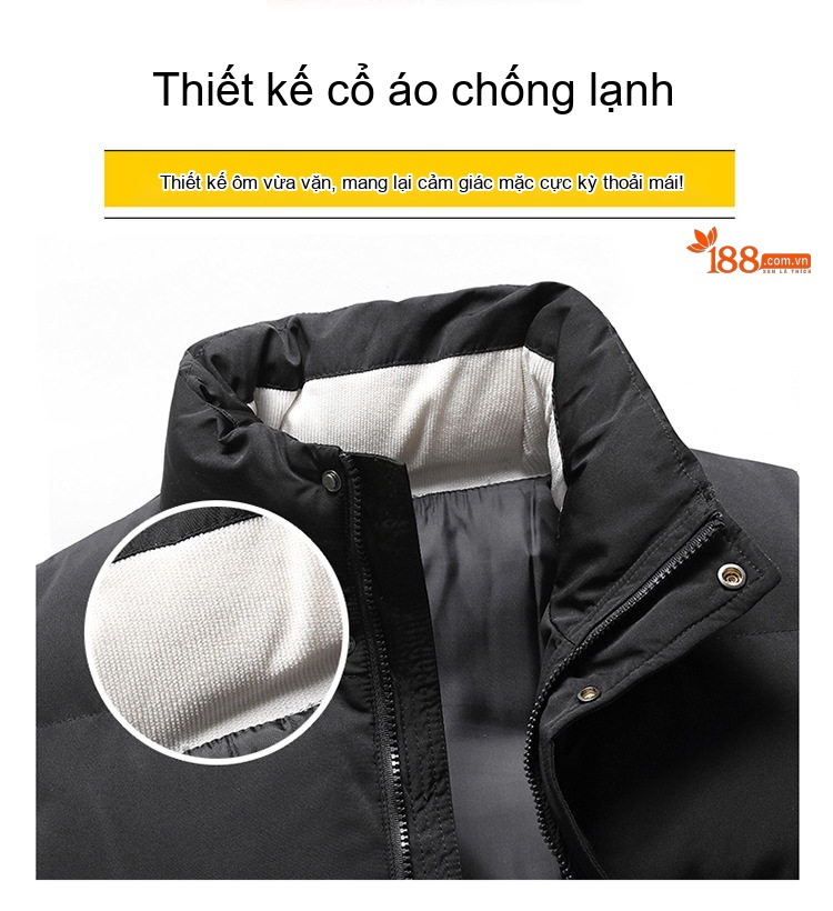 Áo Gile Bông Nam/Nữ Dáng Ngắn Cổ Cao Giữ Ấm Màu Kem, Xanh Rêu, Vàng, Đỏ... chi tiết 1