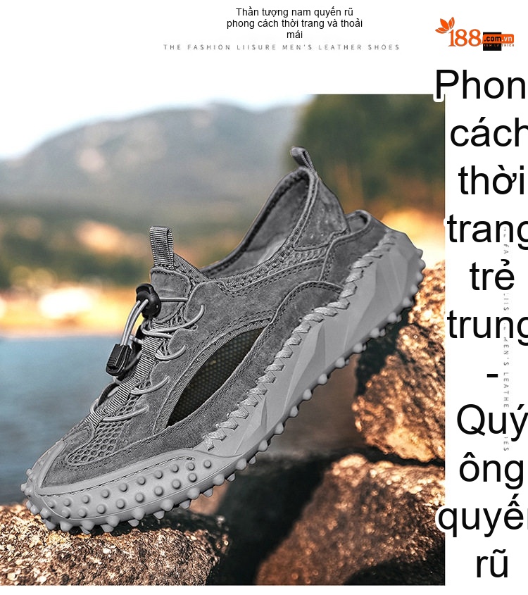 Sandal Leo Núi Nam Mũi Bít Thể Thao Thoáng Khí Chống Trượt Chiều Cao Đế Khoảng 3cm Màu Đen, Xám, Nâu chi tiết 13