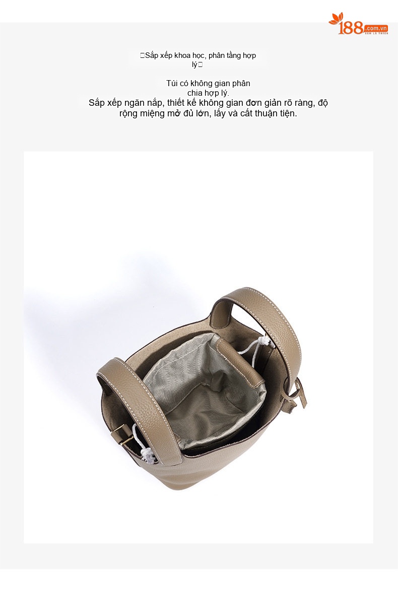 Túi Xách Tay Nữ Da Bò Thiết Kế Bucket Thời Trang Màu Be chi tiết 9
