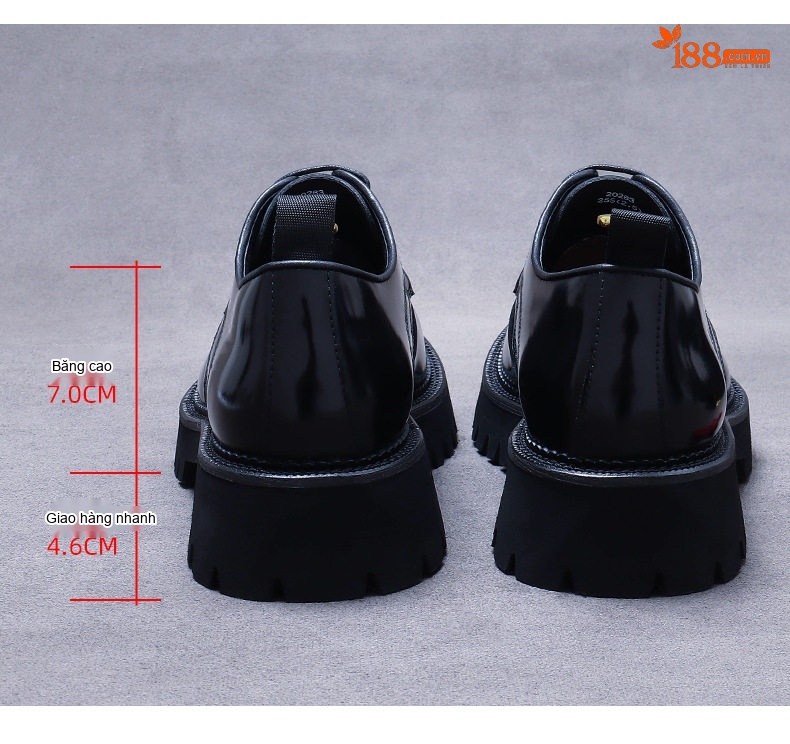Giày Tây Buộc Dây Nam Da Bò Bề Mặt Bóng Chiều Cao Đế Khoảng 5cm Màu Đen, Nâu chi tiết 18
