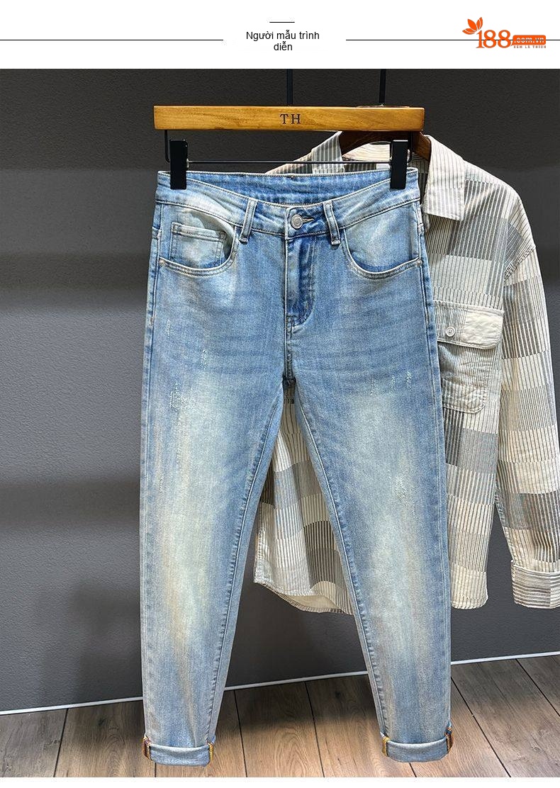 Quần Jean Dáng Suông Nam Cotton Màu Xanh Nhạt, Xám, Đen chi tiết 5