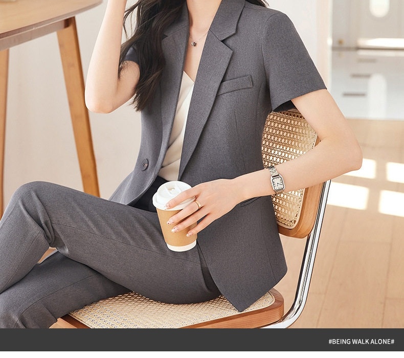 Áo Vest Nữ Tay Ngắn Mỏng Mát Phong Cách Công Sở Màu Kem, Đen, Xám, Xanh Navy... chi tiết 2