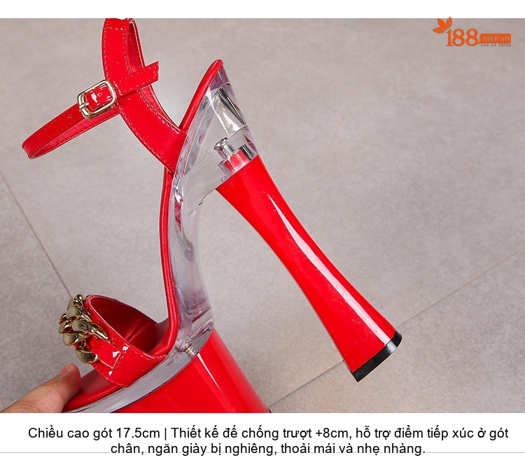 Giày Sandal Cao Gót Nữ Quai Ngang Mắt Xích Gót Cao 10cm - 12cm Màu Đen, Đỏ, Trắng, Hồng... chi tiết 6