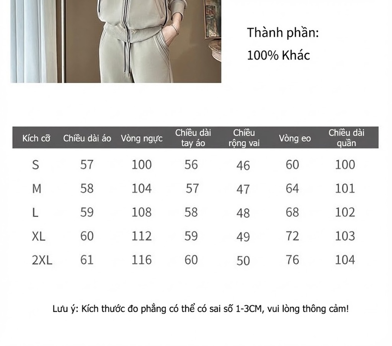 Bộ quần áo thể thao nữ dáng rộng thu đông có mũ trùm đầu khóa kéo chi tiết 2
