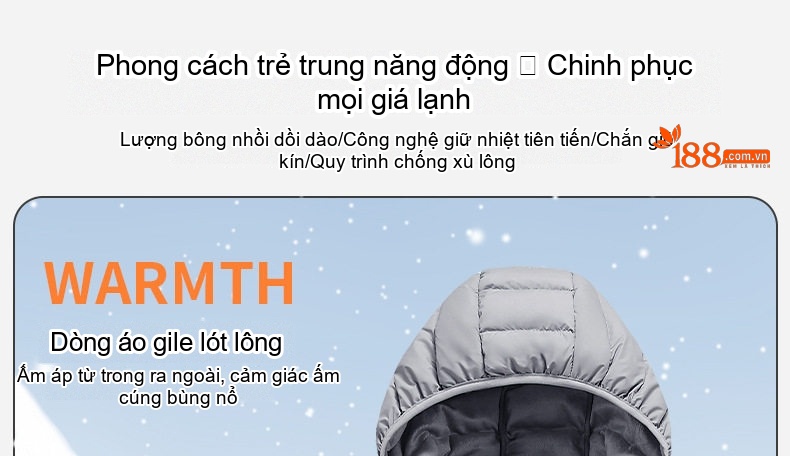 Áo Gile Bông Nam Có Mũ Trùm Đầu Tháo Rời 100% Polyester Màu Đen, Xám, Xanh Lam, Xanh Đậm... chi tiết 1