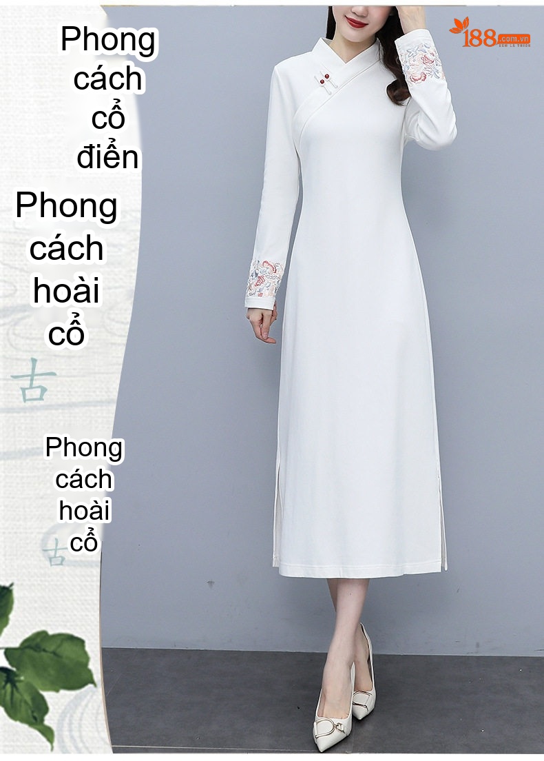 Váy Suông Dáng Dài Nữ Cổ Tàu Phong Cách Trung Hoa Thanh Lịch Màu Đen, Trắng chi tiết 2