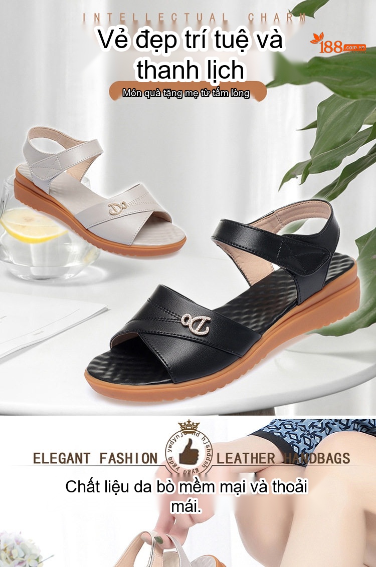 Dép Sandal Nữ Quai Chữ X Da Mềm Đế Cao 3cm - 4cm Màu Kem, Đen, Xám chi tiết 1