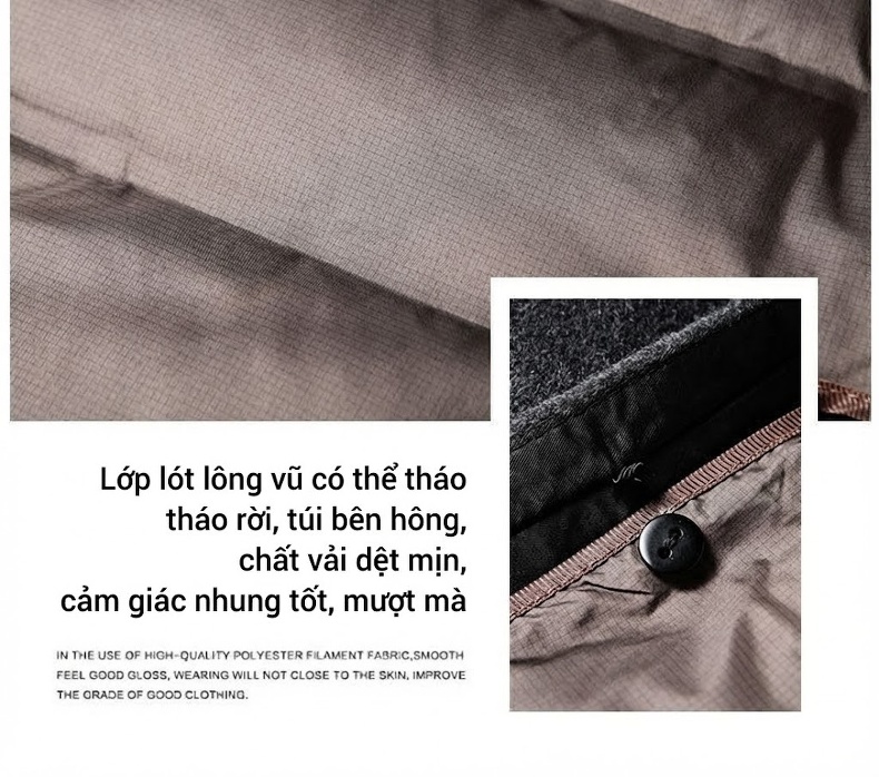 Áo Khoác Dạ Nam Dáng Dài Vừa Vặn Cổ Bẻ Lót Lông Vũ Ấm Áp Màu Xám, Đen chi tiết 8