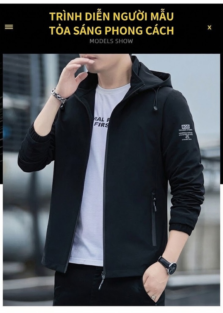 Áo Khoác Nam Dáng Rộng Có Mũ Trùm Đầu Tháo Rời Phong Cách Casual Màu Đen, Xám, Xanh... chi tiết 8
