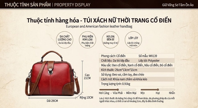 Túi Xách Nữ Da Bò Thủ Công Dập Hoa Phong Cách Retro Sức Chứa Lớn Đeo Chéo Màu Đỏ, Xám, Nâu, Xanh... chi tiết 21