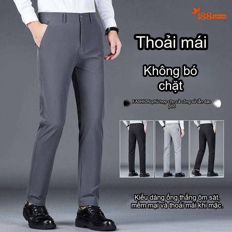 Quần Âu Nam Dáng Suông Co Giãn Thoải Mái Phong Cách Công Sở Màu Đen, Xám, Xanh Navy