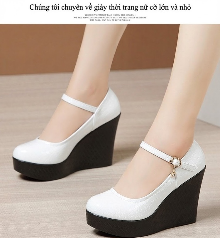 Giày Cao Gót Đế Xuồng Quai Ngang Da Bóng Chiều Cao Đế Khoảng 8cm Màu Đen, Trắng chi tiết 14