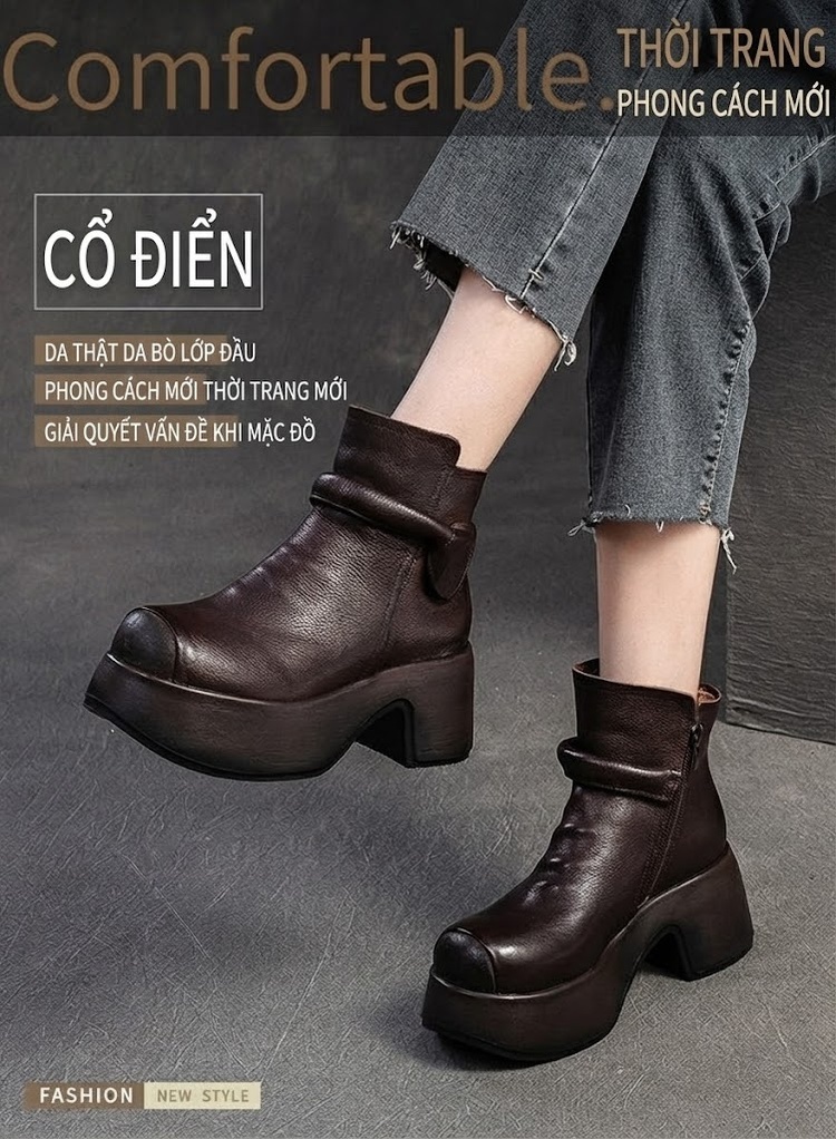 Boot Martin Nữ Da Bò Đế Dày Chiều Cao Đế Khoảng 7cm Màu Đen, Nâu chi tiết 1