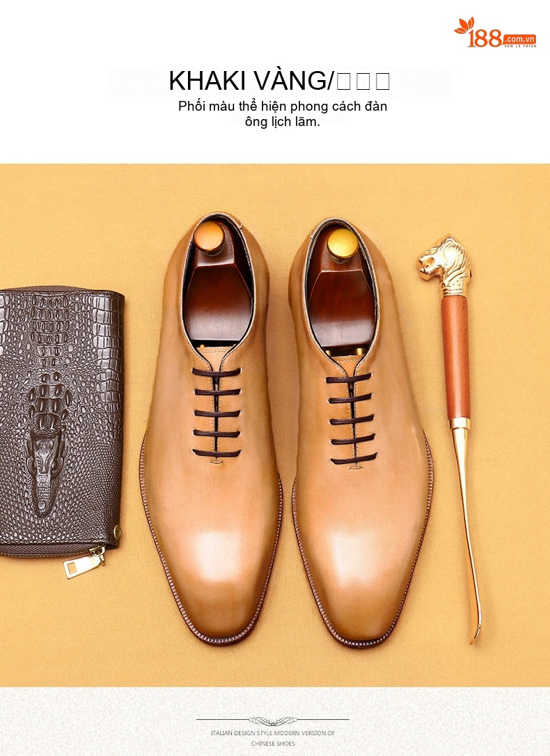 Giày Tây Oxford Buộc Dây Nam Da Bò Nguyên Tấm Chiều Cao Đế Khoảng 3cm Màu Xanh Lá, Nâu chi tiết 11