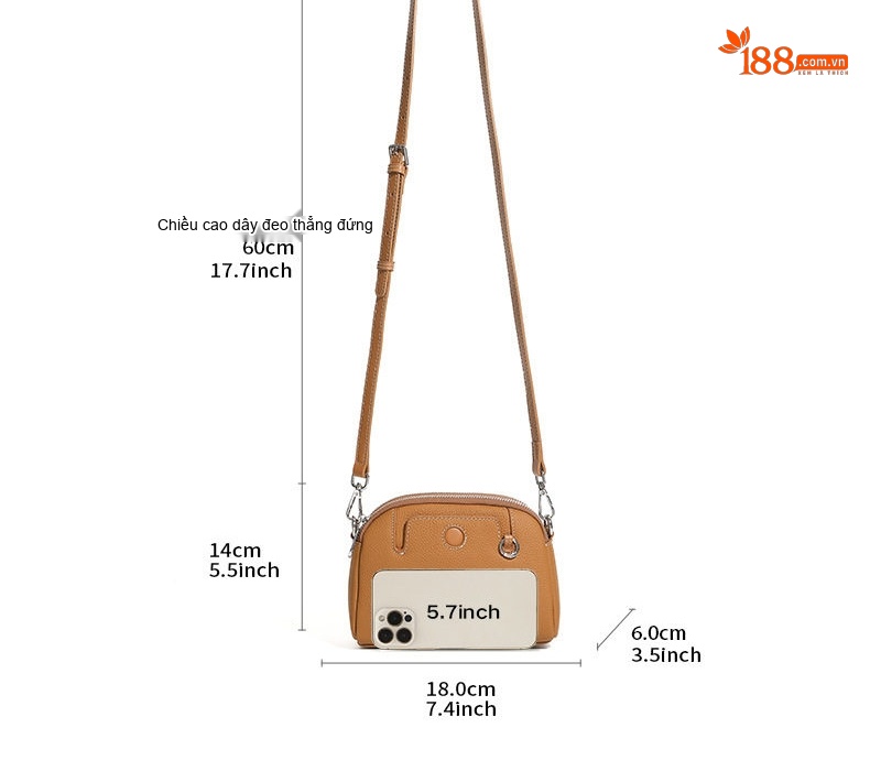 Túi Đeo Chéo Nữ Da Bò Mini Thời Trang Màu Nâu, Trắng, Tím Đỏ chi tiết 6