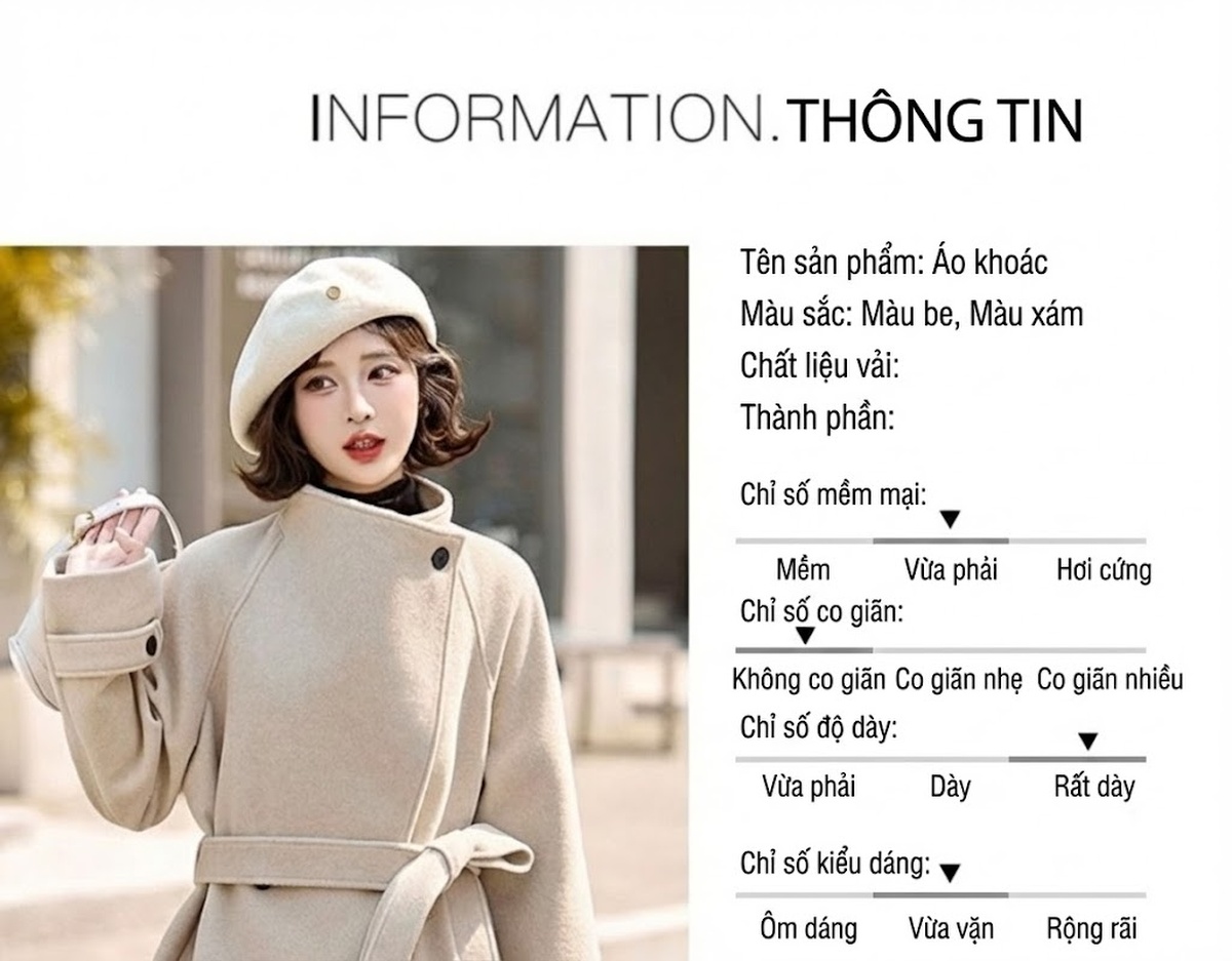 Áo Khoác Dạ Nữ Dáng Ngắn Wool Thiết Kế Thắt Eo Tôn Dáng Màu Be, Xám chi tiết 11
