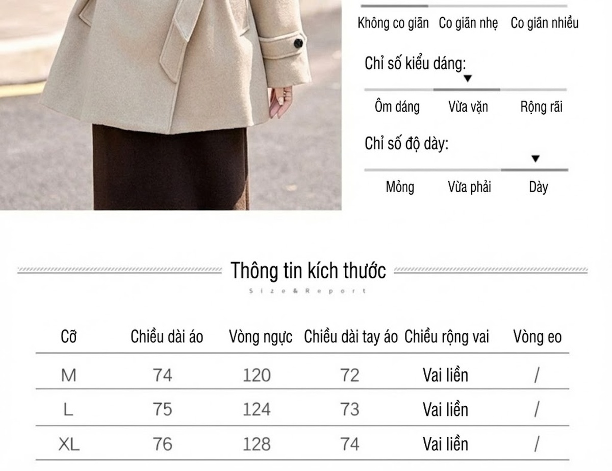 Áo Khoác Dạ Nữ Dáng Ngắn Wool Thiết Kế Thắt Eo Tôn Dáng Màu Be, Xám chi tiết 12