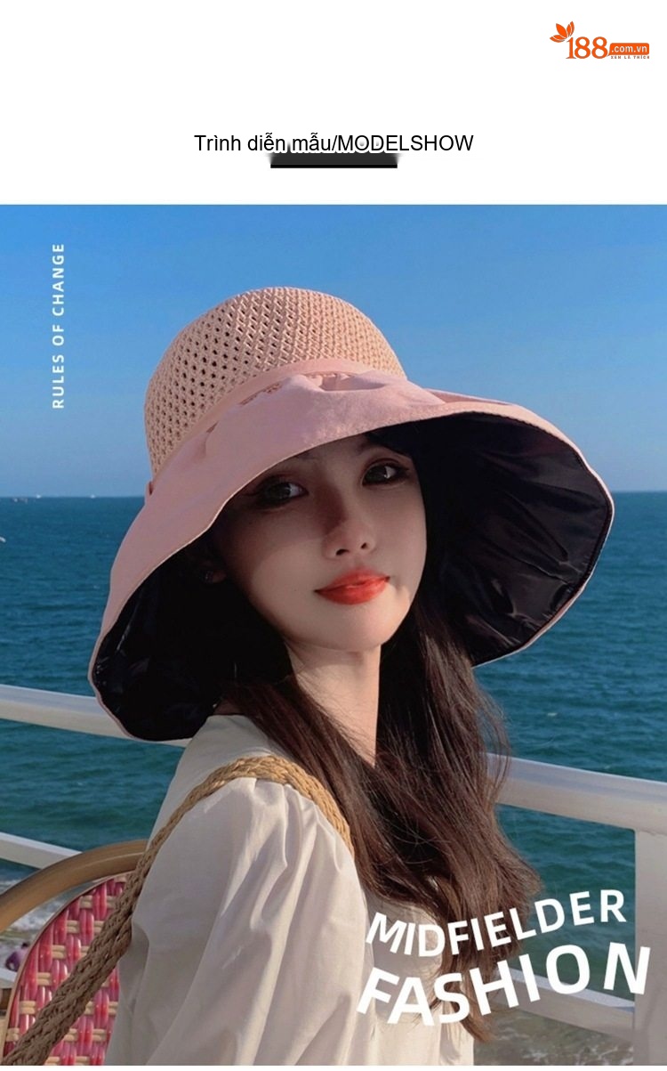 Mũ Cói Nữ Chống Nắng Chống Tia UV Vành Rộng Thời Trang Đi Biển Màu Be, Đen, Hồng, Nâu... chi tiết 5