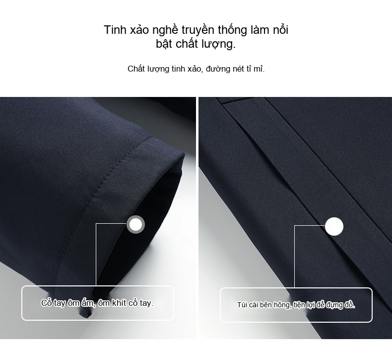 Áo Khoác Phao Nam Trung Niên Công Sở Lông Vũ 90% Màu Xanh Navy chi tiết 13