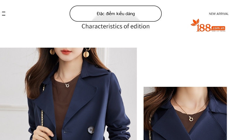 Áo Khoác Trench Coat Nữ Dáng Dài Thiết Kế Thời Trang Phong Cách Anh Màu Xanh Navy chi tiết 2
