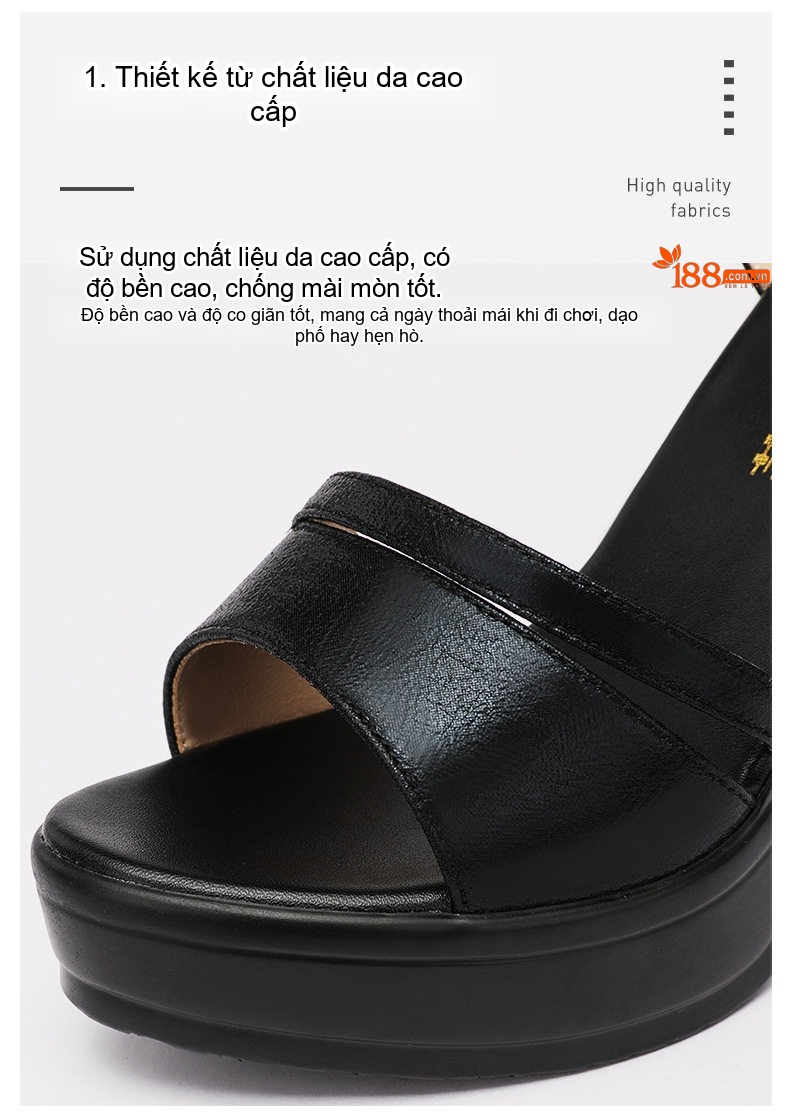 Giày Sandal Cao Gót Nữ Quai Ngang Đế Xuồng Da Bóng Gót Cao 8cm Màu Đen, Đỏ, Bạc chi tiết 7